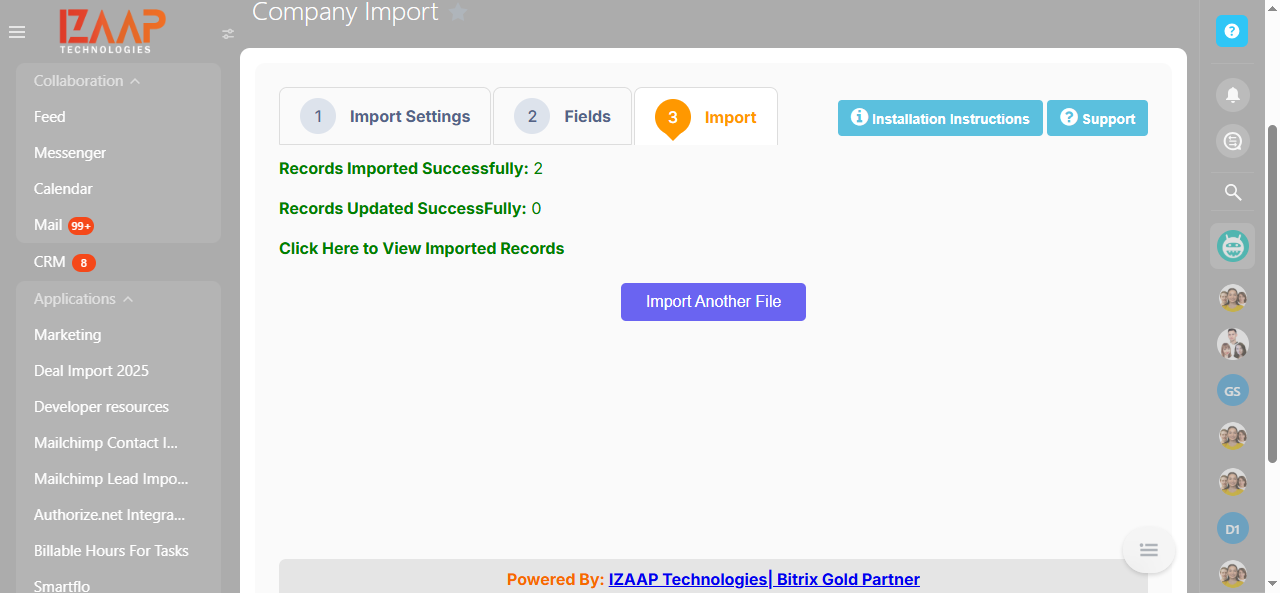  imported or failed records