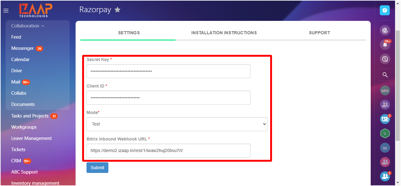 Copy the Client ID and Secret Key