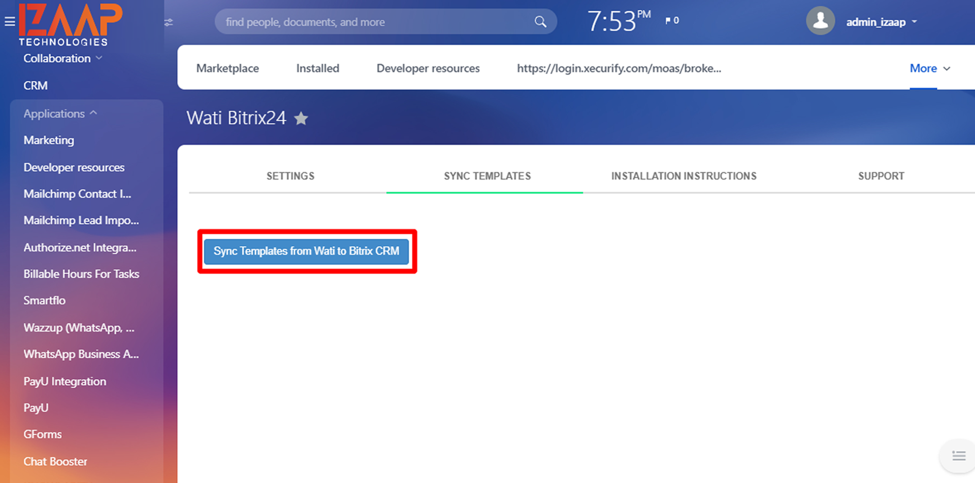 Synchronize WATI Templates with Bitrix24