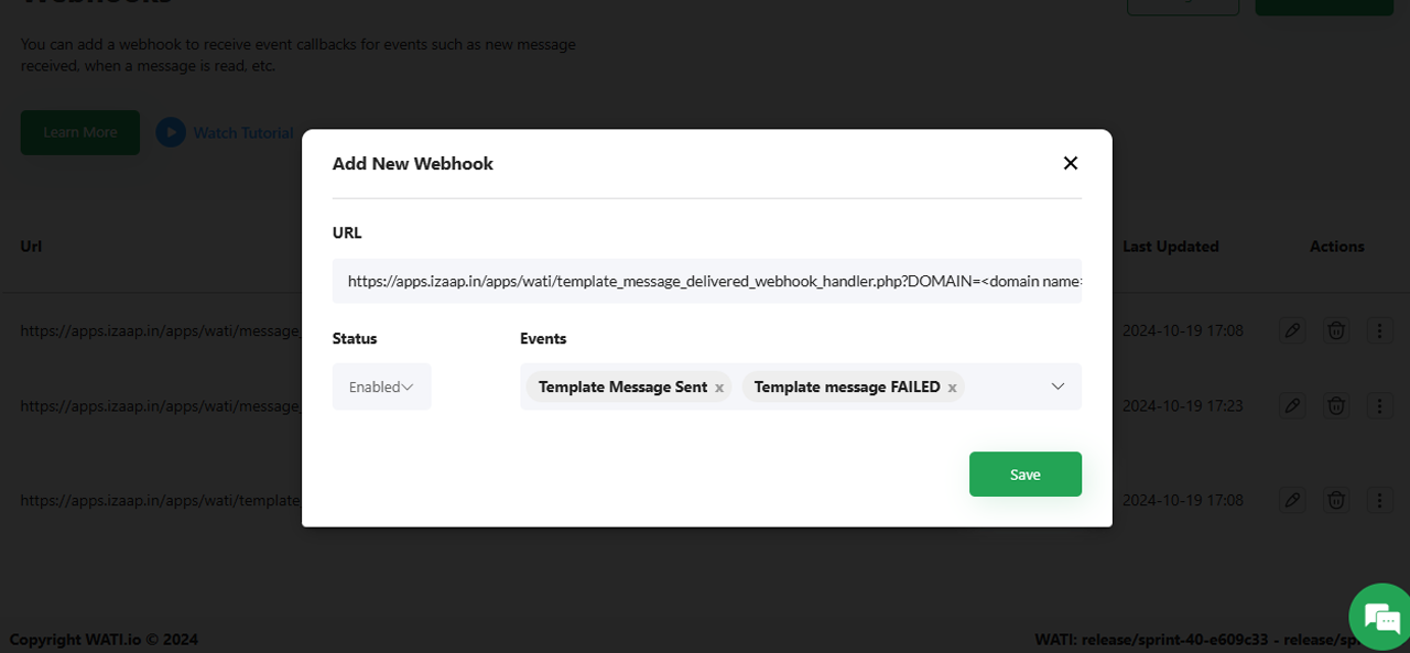 Failed Webhook URL